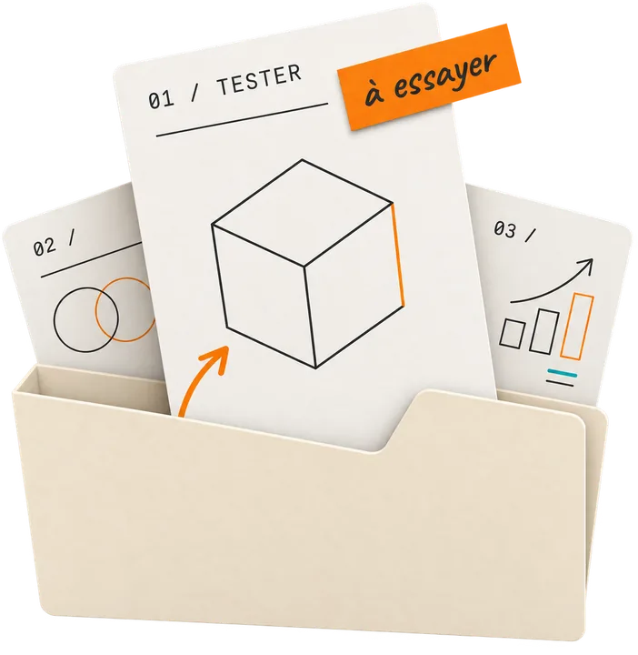 Illustration : un dossier cartonné avec une fiche « tester » marquée d'une étiquette orange « à essayer ».